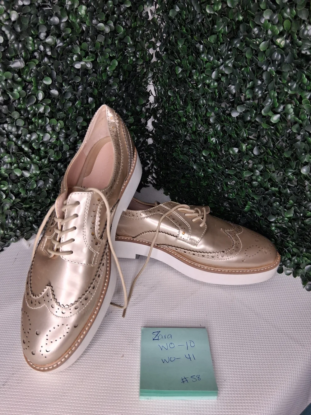 Women's Metallic Gold Wingtip Oxfords - Zara
